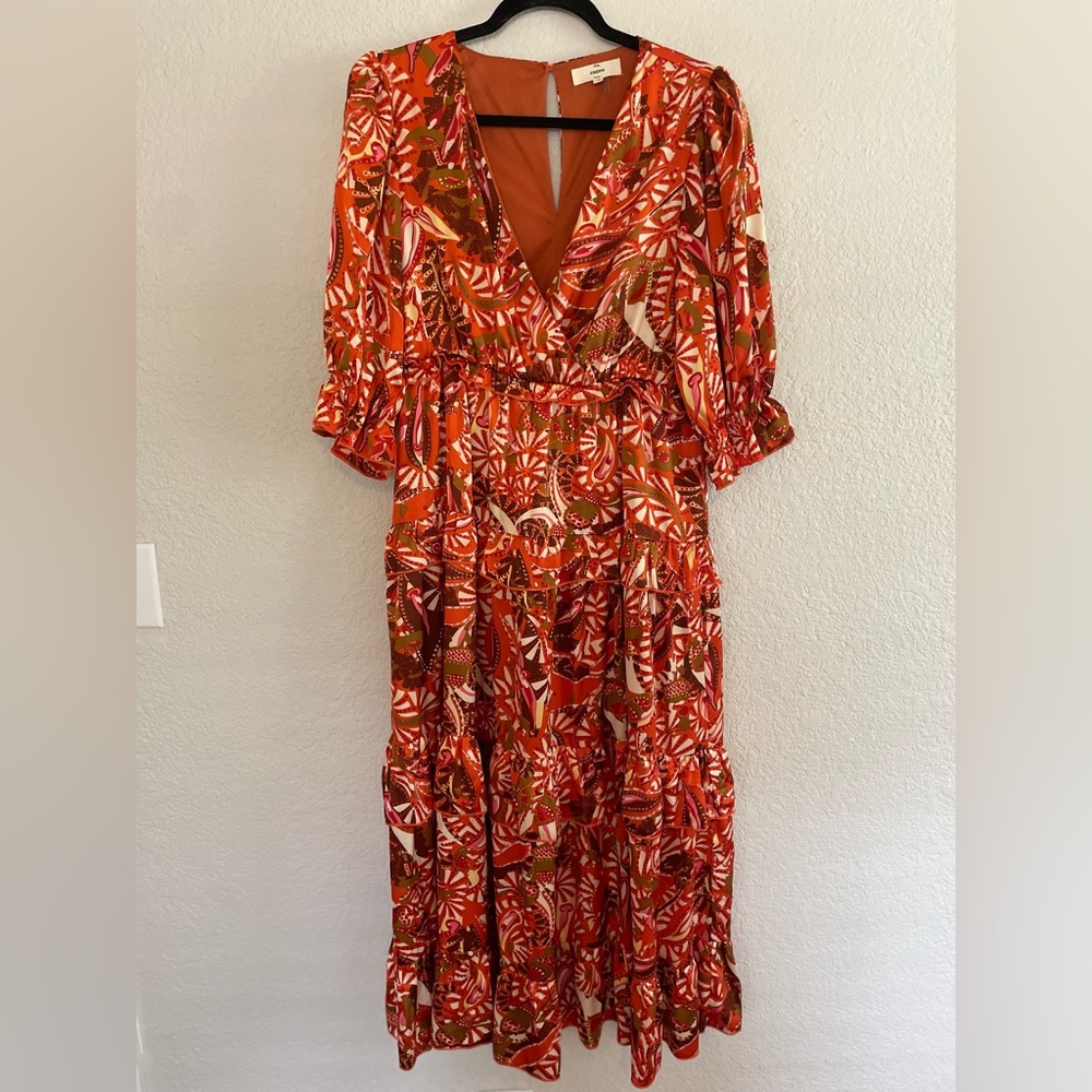 Entro Orange and Red Silky Patterned Maxi Dress